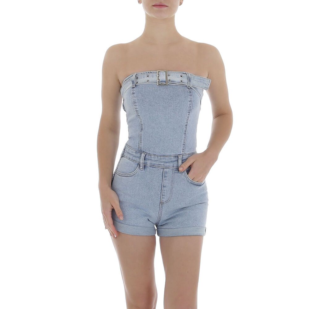 Ladies Distressed Zip Up Jumpsuit 1921 Ital Design In Light Blue