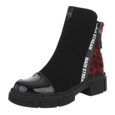 Platform ankle boots for women in black and red