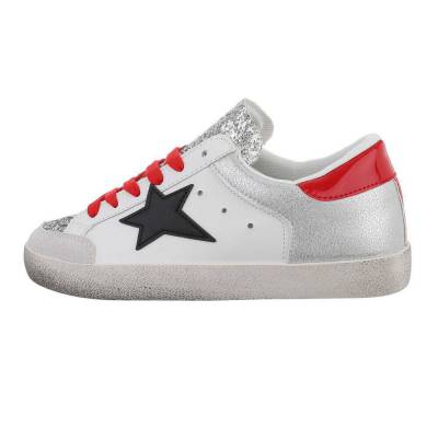 Low-top sneakers for women in white and red