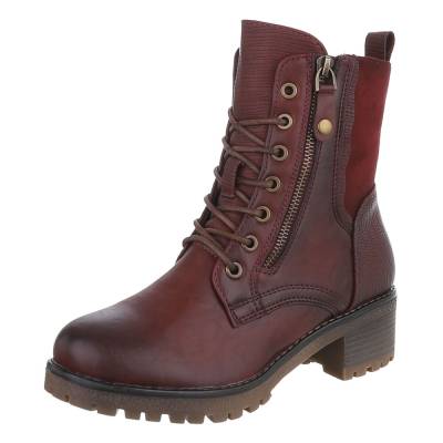 Lace-up ankle boots for women in wine-red