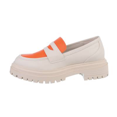 Loafers for women in beige and orange