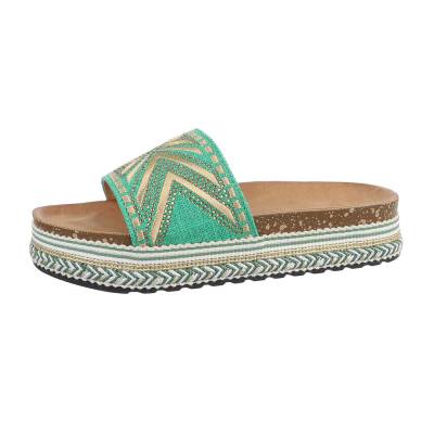 Platform sandals for women in green and gold