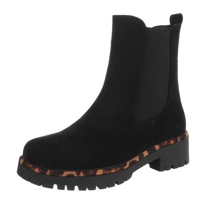 Platform ankle boots for women in black and beige
