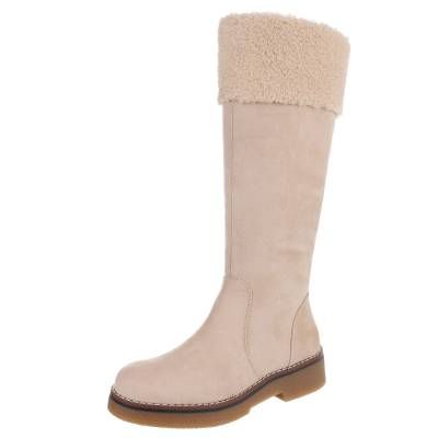 Flache Stiefel für Damen in Beige