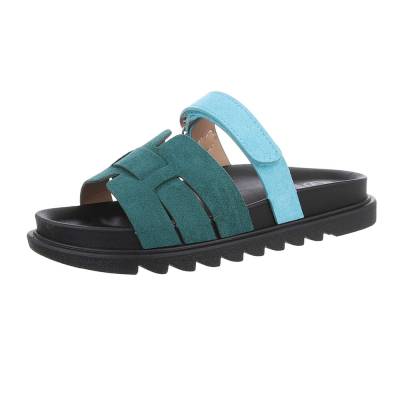 Mules for women in blue and green