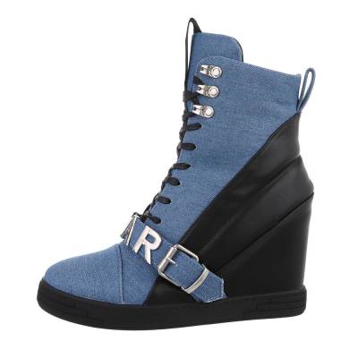 Lace-up ankle boots for women in blue and black