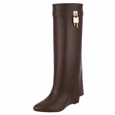 Wedge boots for women in brown