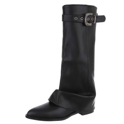 Flache Stiefel für Damen in Schwarz