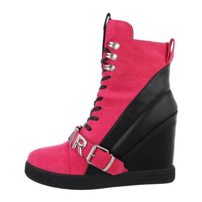 Lace-up ankle boots for women in pink and black