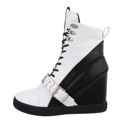 Lace-up ankle boots for women in white and black