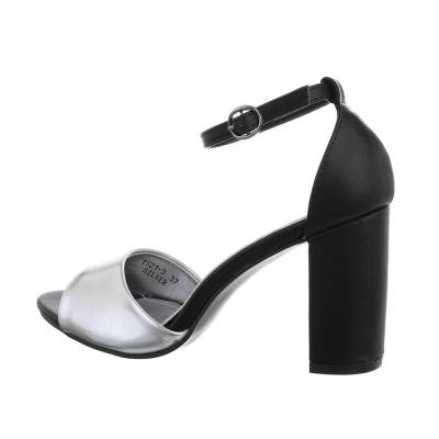 High Heel Sandaletten für Damen in Silber und Schwarz