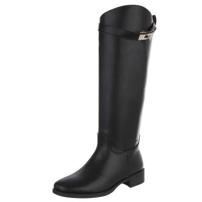 Flache Stiefel für Damen in Schwarz