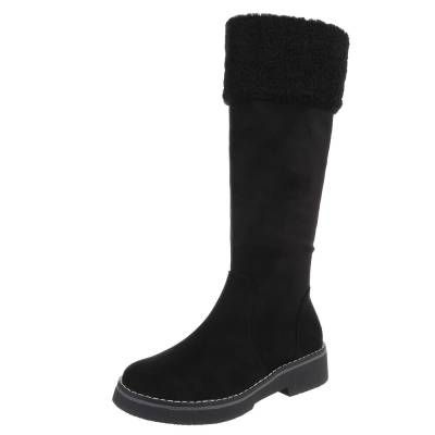 Flache Stiefel für Damen in Schwarz