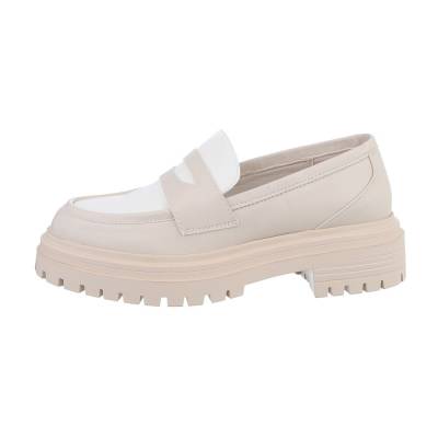 Loafers for women in beige and white