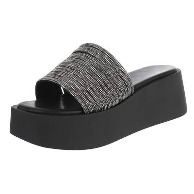 Plateausandaletten für Damen in Schwarz und Silber