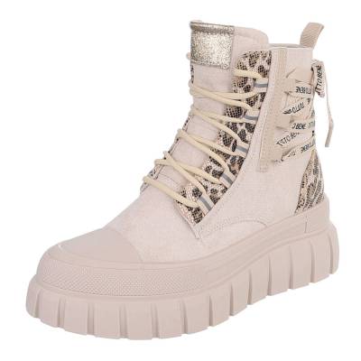 Lace-up ankle boots for women in beige and leo