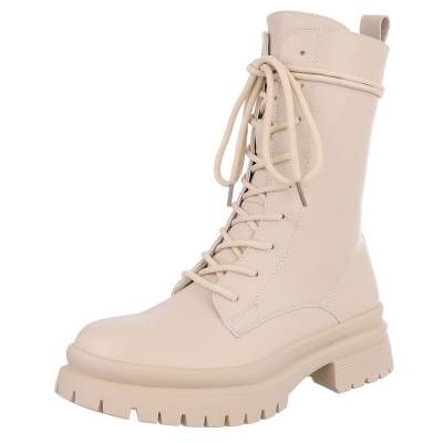 Flache Stiefeletten für Damen in Beige