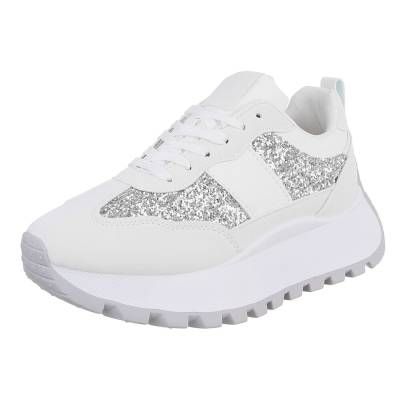 Low-top sneakers for women in white and silver