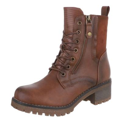 Lace-up ankle boots for women in camel