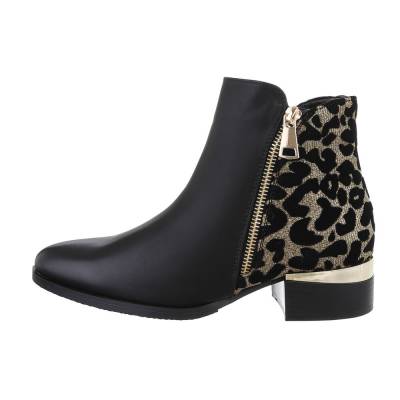Classic ankle boots for women in black and gold