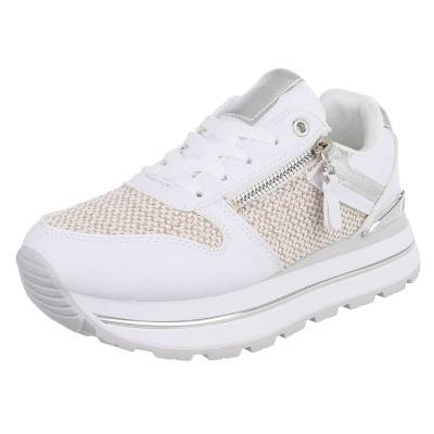 Low-top sneakers for women in white and silver