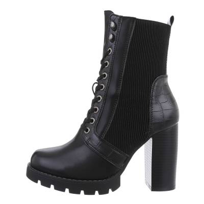Damen Stiefeletten Boots Satinoptik Nieten Schnürstiefeletten 891903 Schuhe 