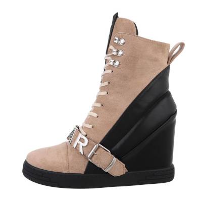 Lace-up ankle boots for women in light-brown and black