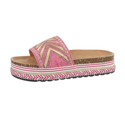 Platform sandals for women in pink and gold