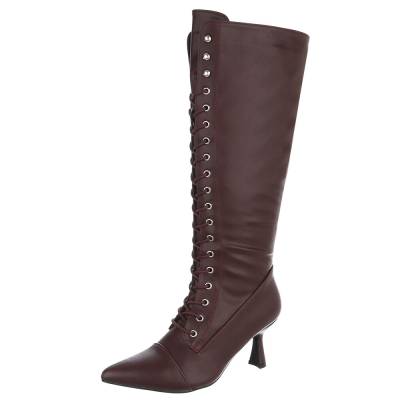 Lace-up boots for women in wine-red