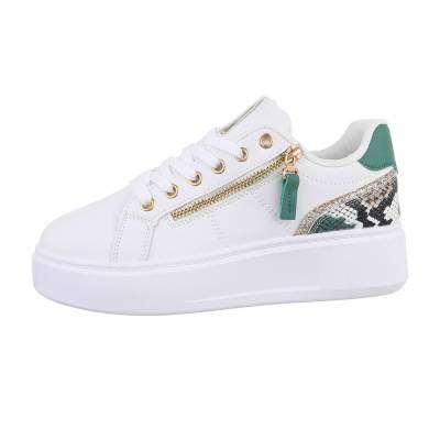 Low-top sneakers for women in white and green