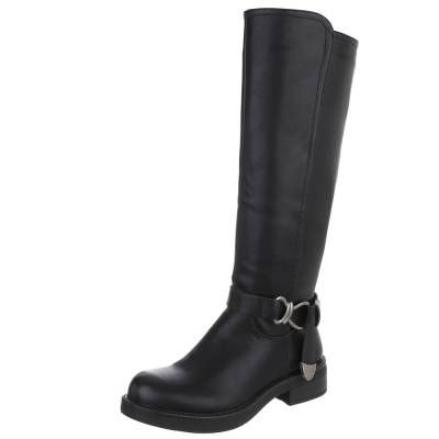 Flache Stiefel für Damen in Schwarz