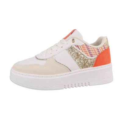 Low-top sneakers for women in white and orange