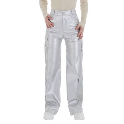 Leather-look trouser for women in silver