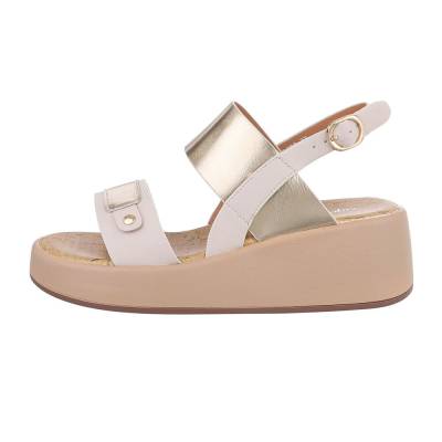 Platform sandals for women in beige and gold