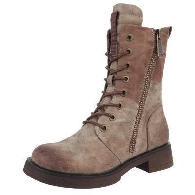Flache Stiefeletten für Damen in Beige und Braun