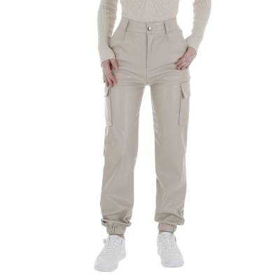 Leather-look trouser for women in beige
