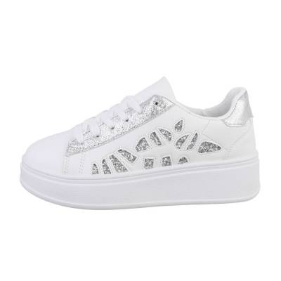 Low-top sneakers for women in white and silver