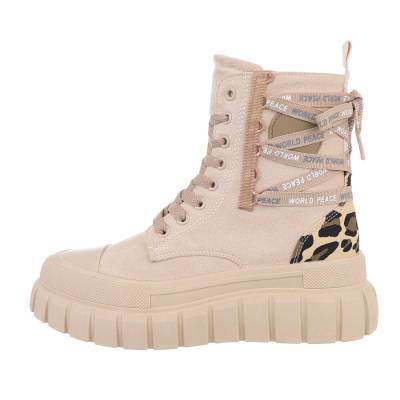 Lace-up ankle boots for women in beige