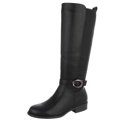 Flache Stiefel für Damen in Schwarz