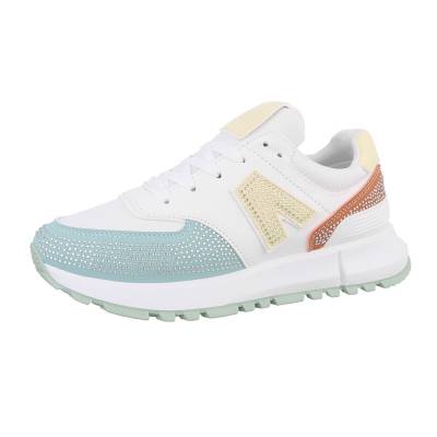 Low-top sneakers for women in white and turquoise