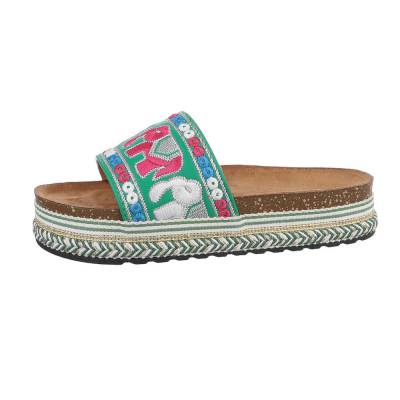 Platform sandals for women in green and pink