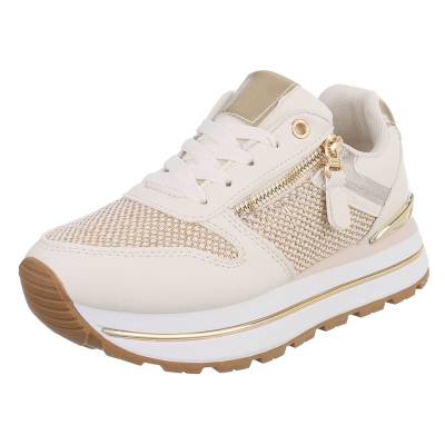 Low-top sneakers for women in beige and gold