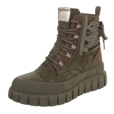 Lace-up ankle boots for women in green and gold