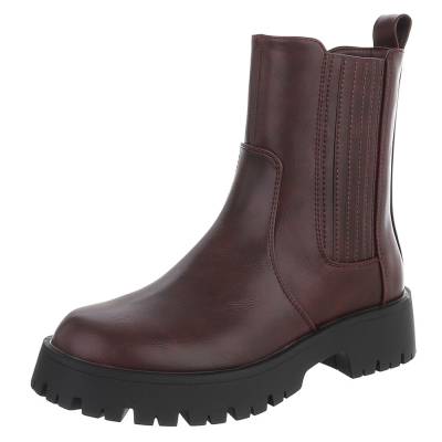 Platform ankle boots for women in wine-red