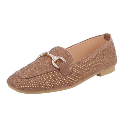 Loafers for women in light-brown and gold