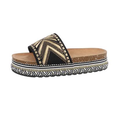 Platform sandals for women in black and gold