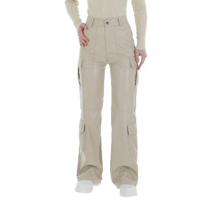Leather-look trouser for women in beige