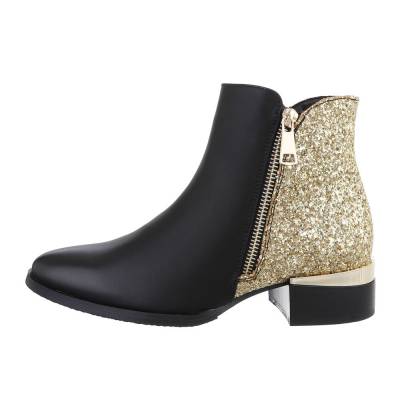 Lace-up ankle boots for women in black and gold