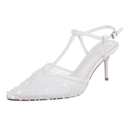 Lace-up heels for women in white