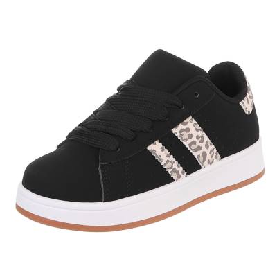 Low-top sneakers for women in black and leo